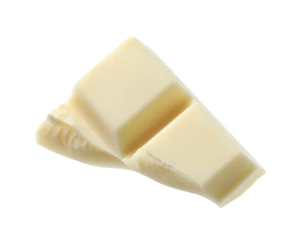 Pedaço Deliciosa Barra Chocolate Isolado Branco — Fotografia de Stock