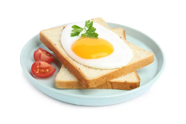 Tasty Fried Egg Bread Tomato Isolated White — Stock Photo, Image