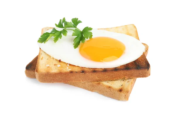 Вкусное Жареное Куриное Яйцо Тостами Петрушкой Белом — стоковое фото