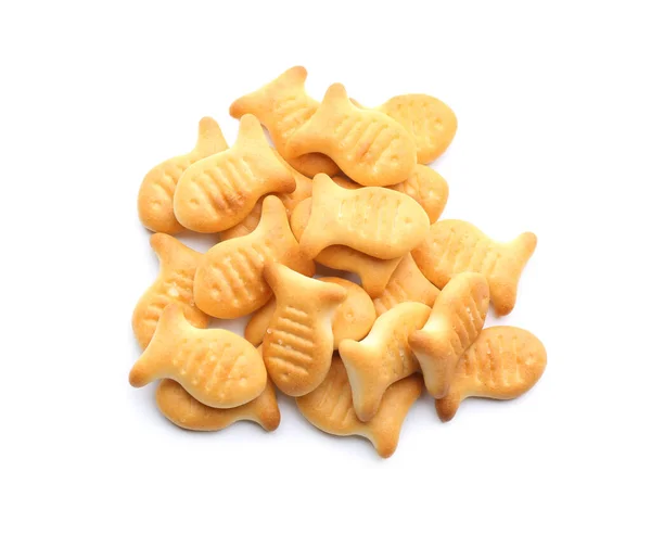 Deliciosos Biscoitos Crocantes Dourados Fundo Branco — Fotografia de Stock