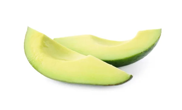 Snijwonden Van Rijpe Avocado Geïsoleerd Wit — Stockfoto