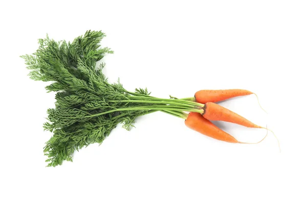 Zanahorias Jugosas Frescas Maduras Aisladas Blanco Vista Superior — Foto de Stock
