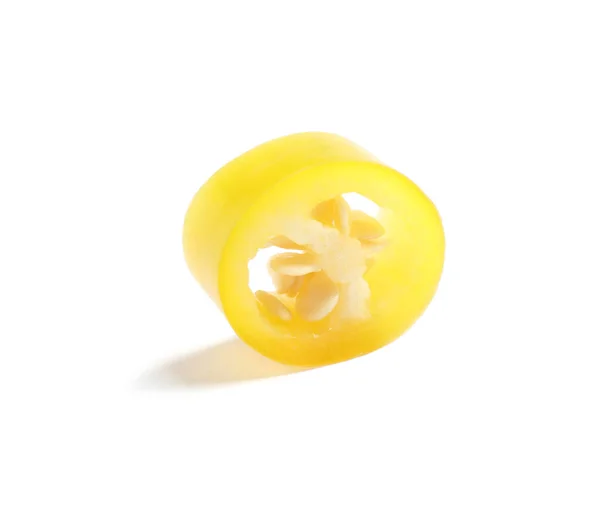 Stuk Gele Hete Chili Peper Geïsoleerd Wit — Stockfoto