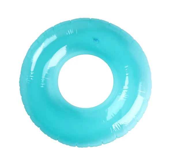 Blue Inflatable Ring Isolated White Top View Beach Accessory — Stock Photo, Image