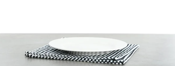 Assiette Vide Serviette Sur Table Grise — Photo