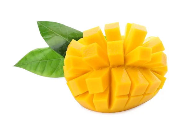 Cut Ripe Mango Isolated White Exotic Fruit — Stock Photo, Image