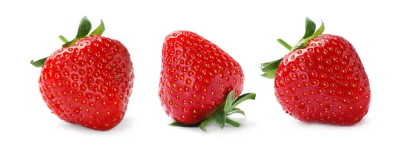 Set Delicious Sweet Strawberries White Background Banner Design — Stock Photo, Image