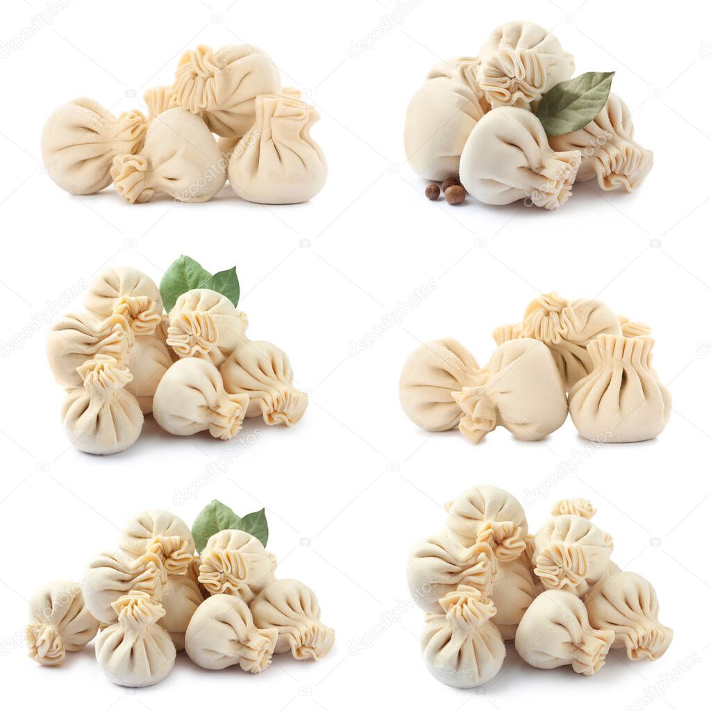 Set of uncooked baozi dumplings isolated on white