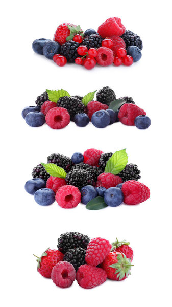Набор различных смешанных ягод на белом фоне