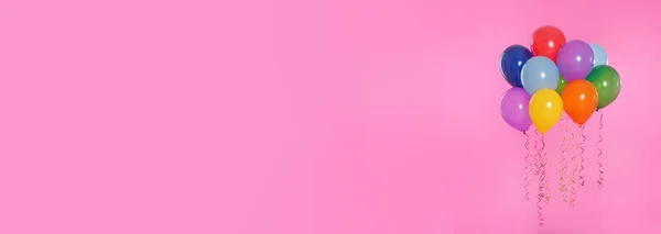 Φωτεινά Μπαλόνια Ροζ Φόντο Χώρος Για Κείμενο Σχεδιασμός Banner — Φωτογραφία Αρχείου