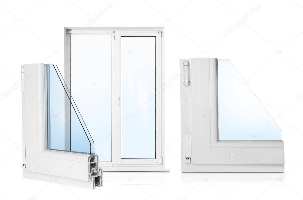 Window and samples of profile on white background