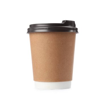 Beyaza izole edilmiş paket kâğıt kahve fincanı.