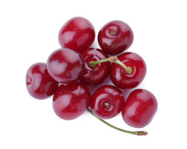 Bunch Juicy Cherries White Background Top View — Stock Photo, Image