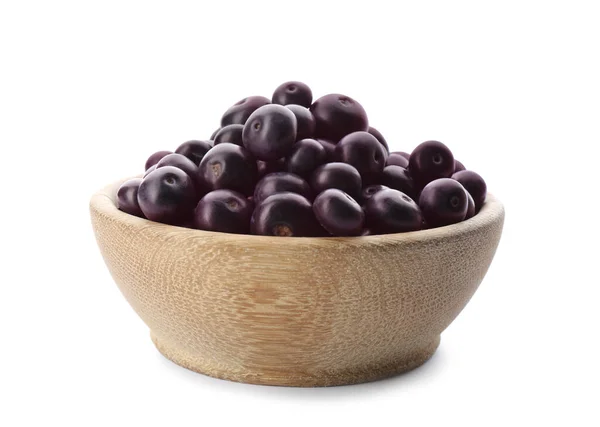 Acai Frais Baies Dans Bol Isolé Sur Blanc — Photo