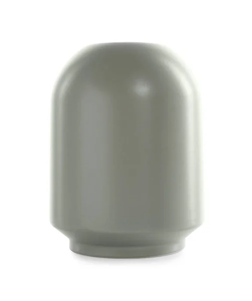 白に隔離されたスタイリッシュな空の灰色のセラミック花瓶 — ストック写真