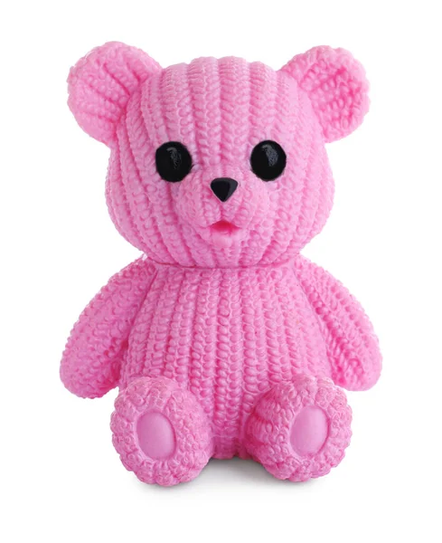 Adorable Pink Toy Bear Isolated White — Stock Photo, Image