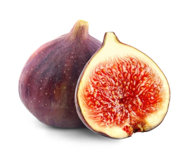 Cut Whole Fresh Figs White Background — Stock Photo, Image