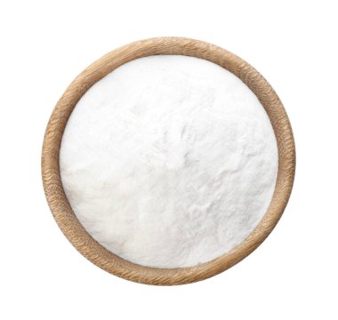 Tahta kasedeki kabartma tozu beyaza izole edilmiş, üst manzara