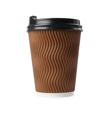 Beyaza izole edilmiş paket kâğıt kahve fincanı.