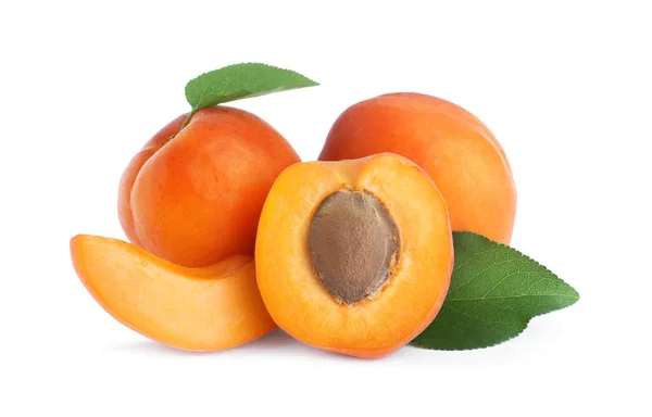 Delicious Fresh Ripe Apricots White Background — Stock Photo, Image