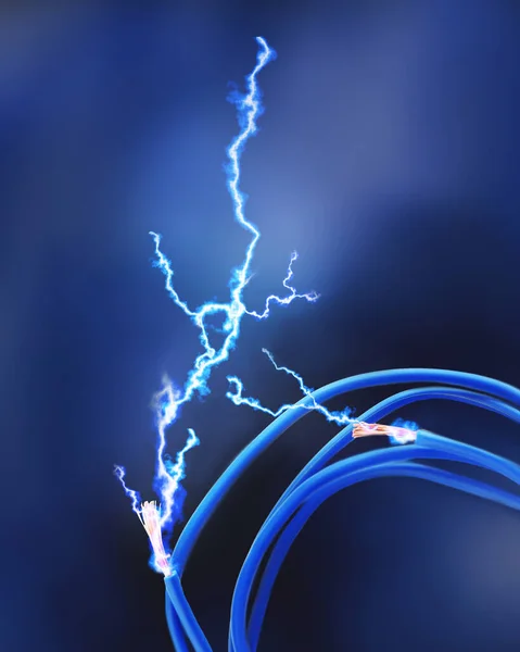 Cables Encendidos Sobre Fondo Azul Oscuro Primer Plano Suministro Electricidad —  Fotos de Stock