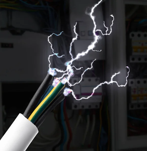 Sparking Cables Blurred Electric Cabinet Closeup — Stock Photo, Image