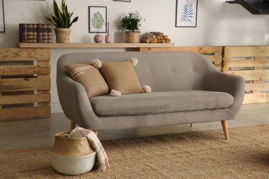 Modern rahat kanepe şık oturma odasının içinde.