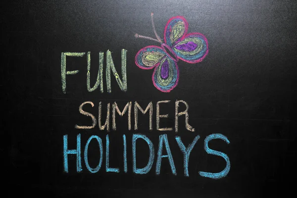 Inscription Fun Summer Holidays Drawing Butterfly Blackboard School Break — Stock Photo, Image
