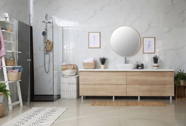 Bathroom Interior Shower Stall Counter Idea Design — Stock Photo, Image