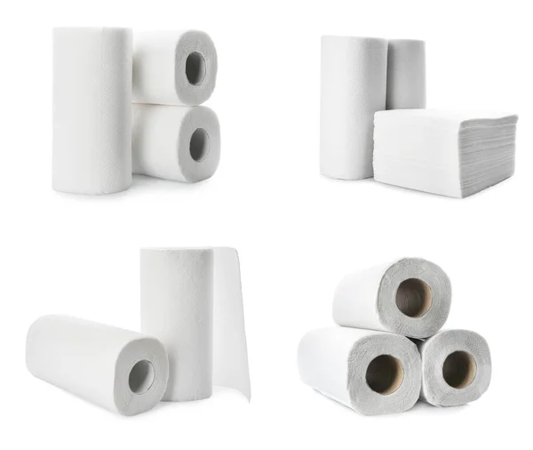 Set Rolls Paper Tissues Isolated White — Stock Photo, Image