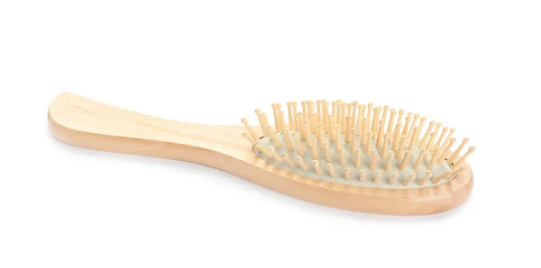 Nouvelle Brosse Cheveux Bois Isolée Sur Blanc — Photo