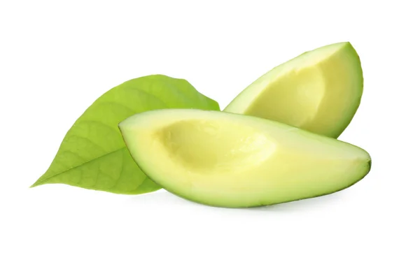 Rodajas Aguacate Maduro Aisladas Blanco — Foto de Stock