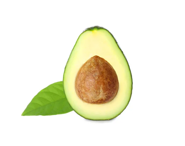 Die Hälfte Der Reifen Avocado Isoliert Auf Weiß — Stockfoto