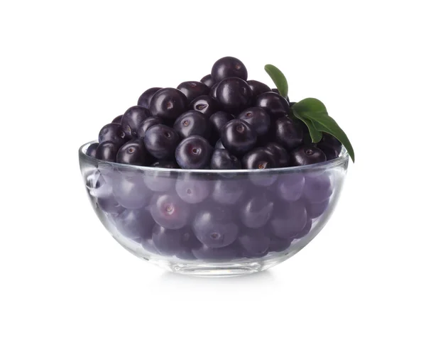 Acai Frais Baies Dans Bol Isolé Sur Blanc — Photo