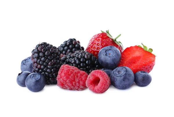 Mix Different Fresh Berries Isolated White — Stock Photo, Image