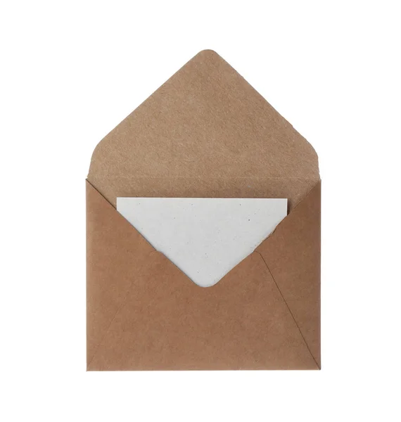 Enveloppe Papier Brun Isolée Sur Blanc Service Postal — Photo