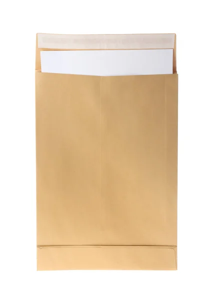 Envelope Papel Kraft Isolado Branco Serviço Correio — Fotografia de Stock