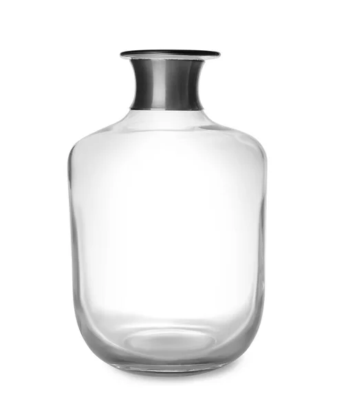 Stylová Prázdná Skleněná Váza Izolovaná Bílém — Stock fotografie
