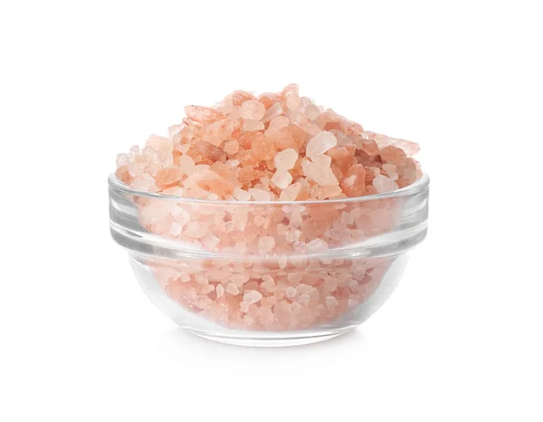 Rosafarbenes Himalaya Salz Glasschale Isoliert Auf Weiß — Stockfoto