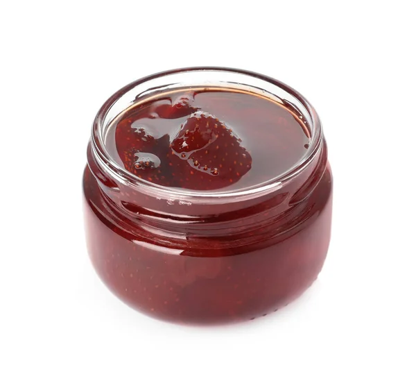 Delicious Pickled Strawberry Jam Glass Jar Isolated White — Stock Photo, Image