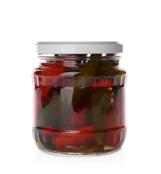 Glass Jar Pickled Peppers Isolated White — Stock Photo, Image