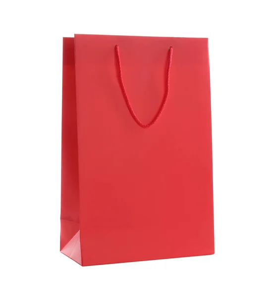 Rött Papper Shoppingväska Isolerad Vitt — Stockfoto