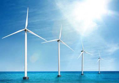 Denize kurulu yüzen rüzgar türbinleri. Alternatif enerji kaynağı 