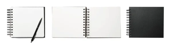 Σύνολο Σημειωματάρια Λευκό Φόντο Πάνω Όψη Σχεδιασμός Banner — Φωτογραφία Αρχείου