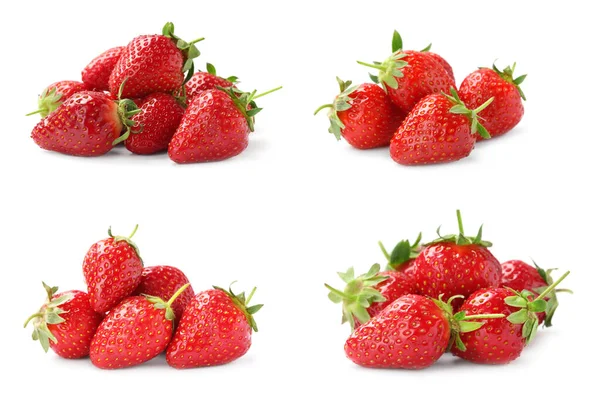 Set Deliciosas Fresas Maduras Sobre Fondo Blanco — Foto de Stock