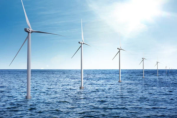 Floating Wind Turbines Installed Sea Alternative Energy Source — Stock Photo, Image