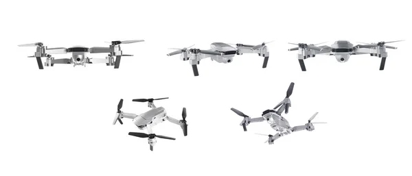 Modern Drón Fehér Háttérrel Különböző Oldalról Bannertervezés — Stock Fotó