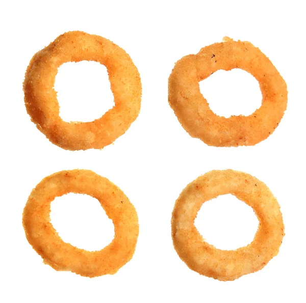 Set Fried Onion Rings White Background — Stock Photo, Image