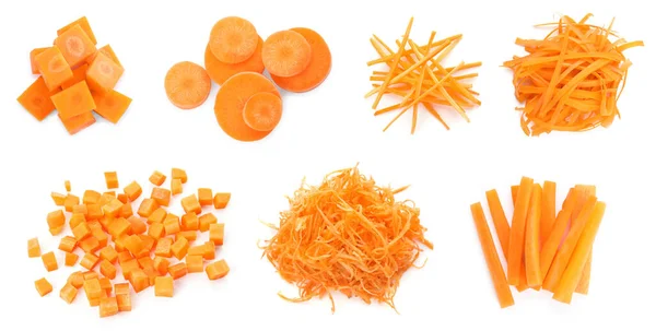 Collage Cut Grated Carrots White Background Banner Design — Stock Photo, Image