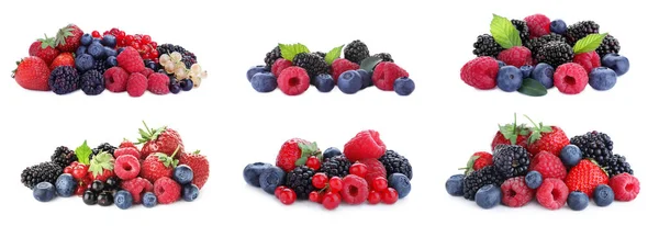 Set Different Mixed Berries White Background Banner Design — Stock Photo, Image